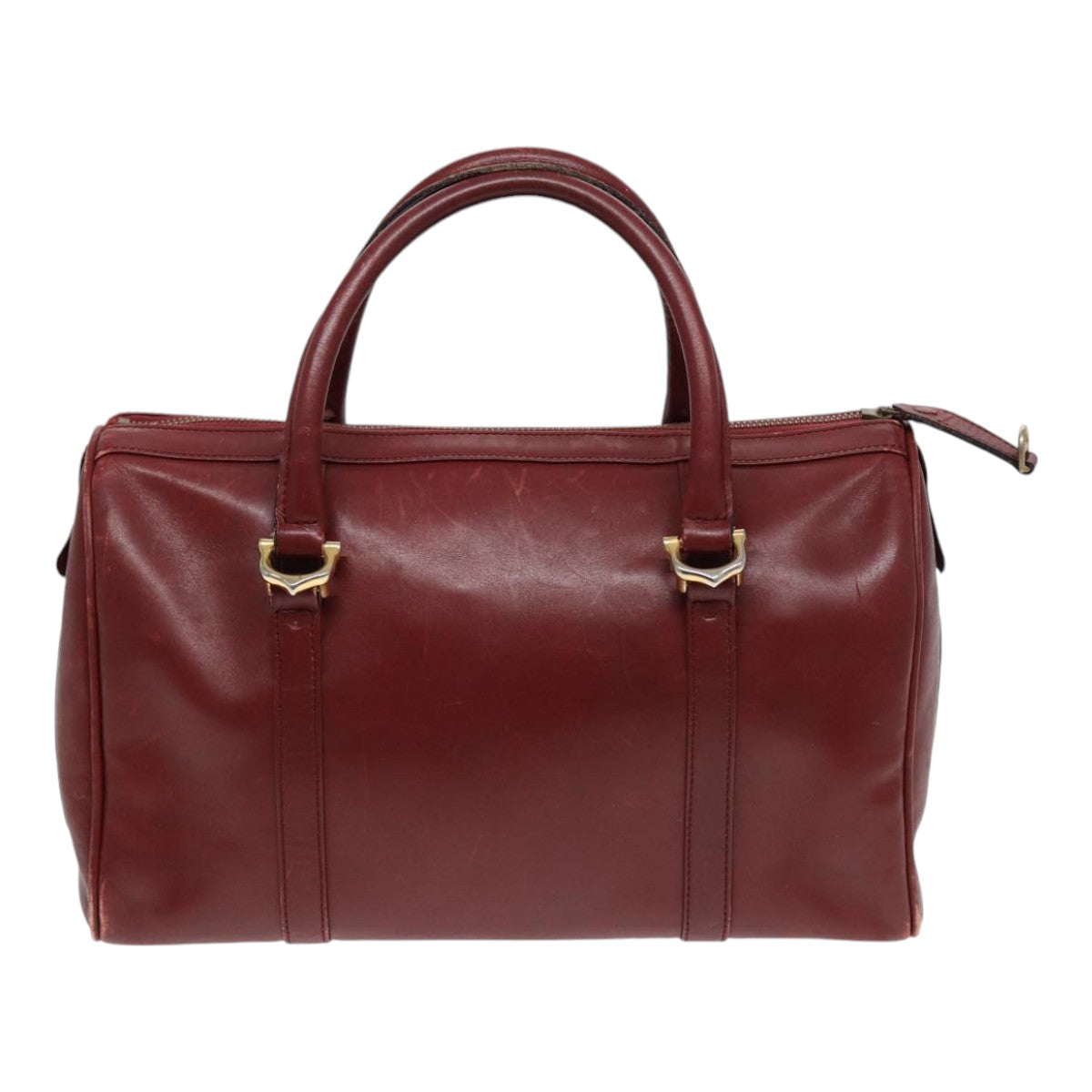 CARTIER Hand Bag Leather Red Gold Auth 85838