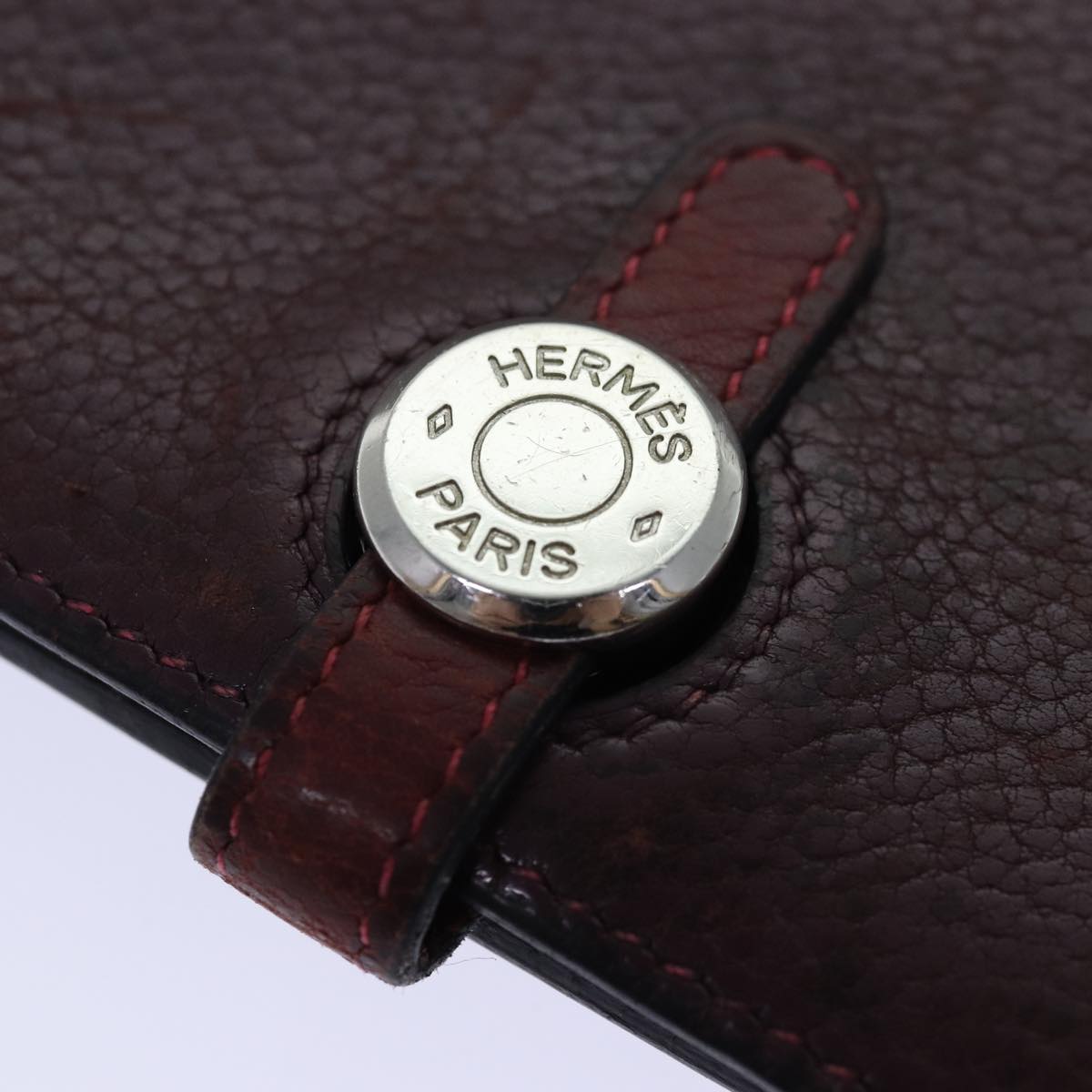 HERMES Dogon GM Wallet Leather Red Silver Auth 85847