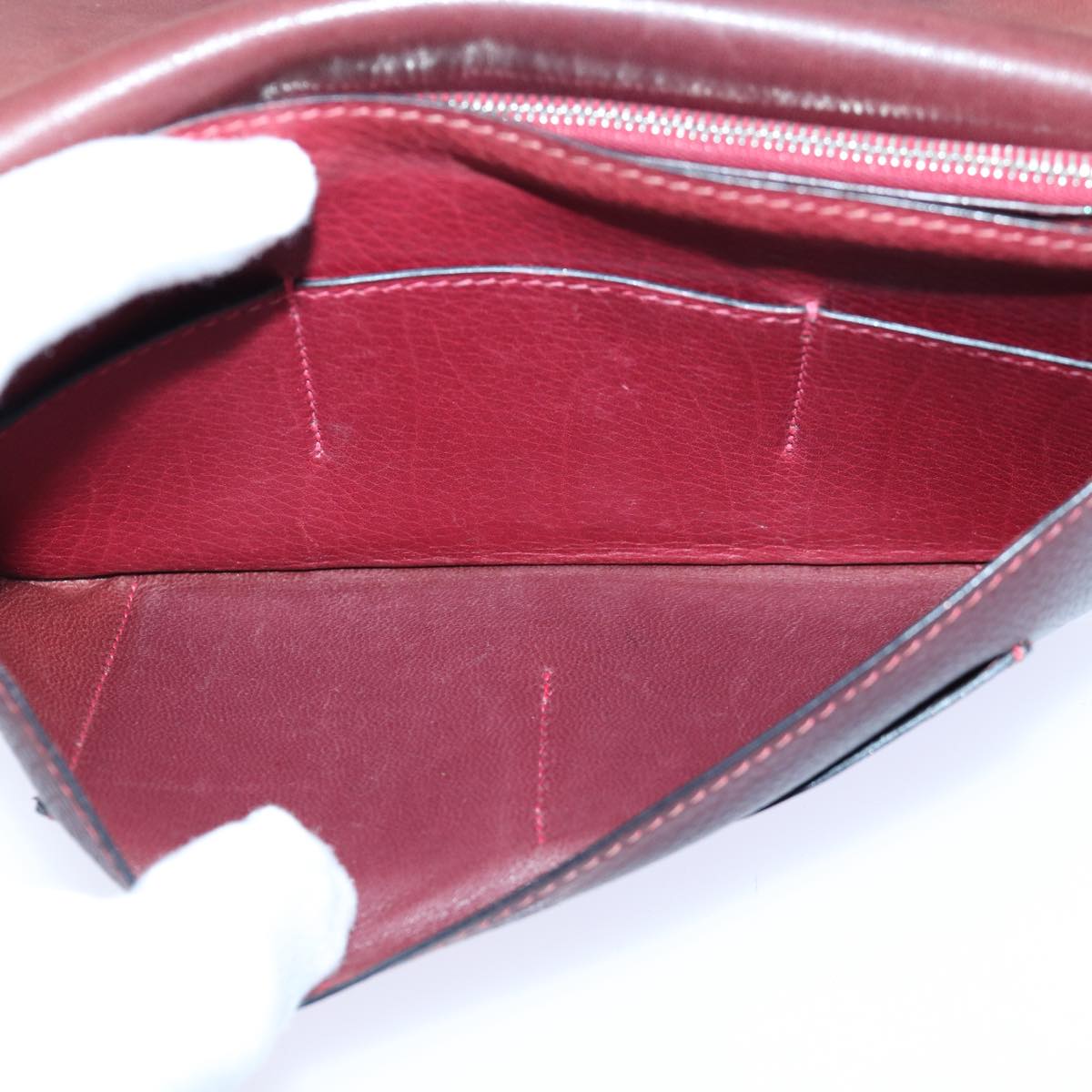 HERMES Dogon GM Wallet Leather Red Silver Auth 85847