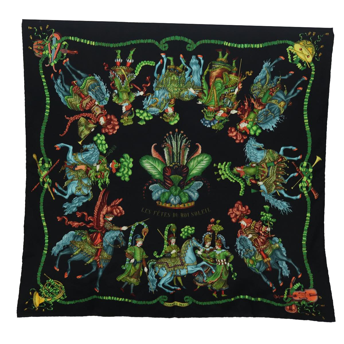 HERMES Carre 90 Scarf Silk Black Auth 85882