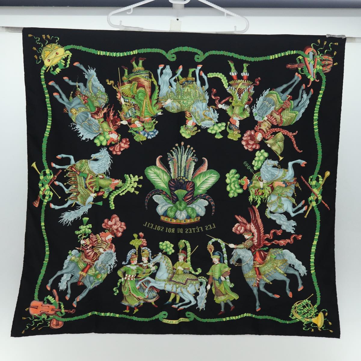 HERMES Carre 90 Scarf Silk Black Auth 85882