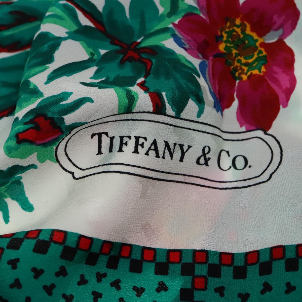 TIFFANY&Co. Scarf Silk White Green Auth 85884