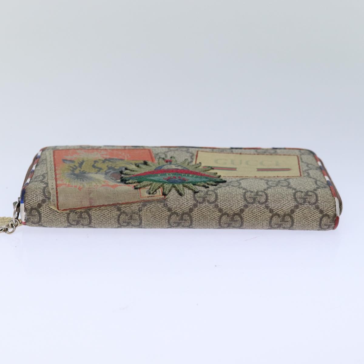 GUCCI GG Supreme Long Wallet PVC Beige Silver Beige 473909 Auth 85893