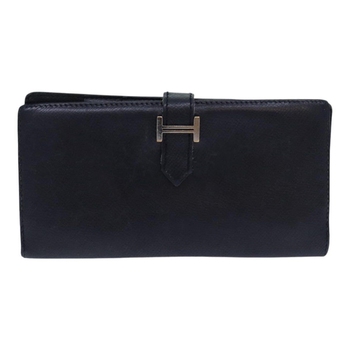 HERMES Long Wallet Leather Black Auth 85899