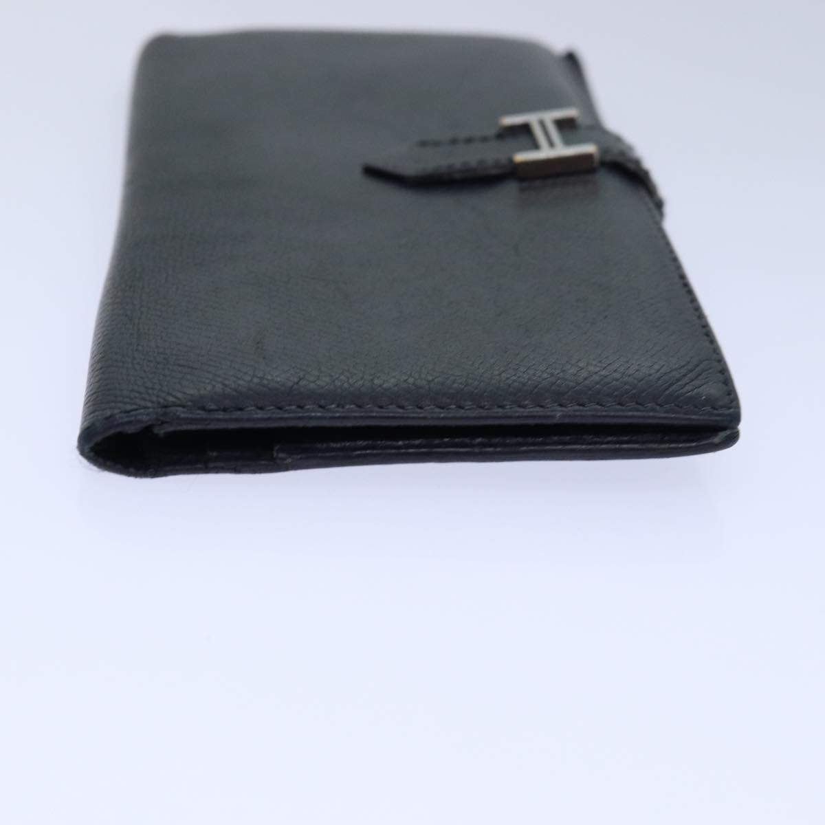 HERMES Long Wallet Leather Black Auth 85899