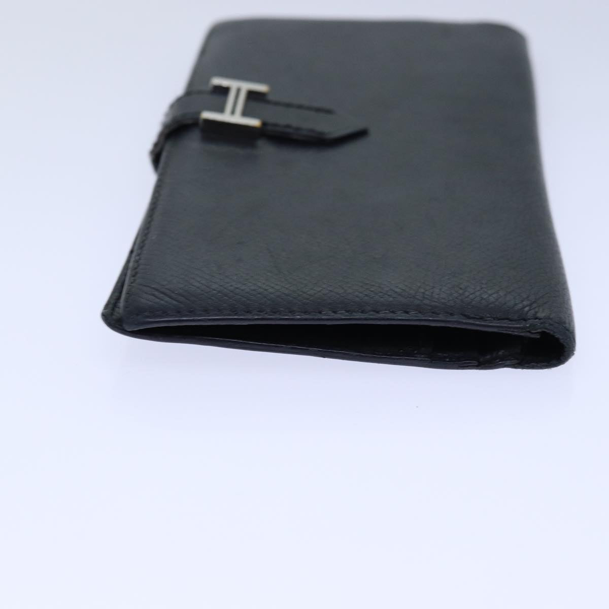 HERMES Long Wallet Leather Black Auth 85899