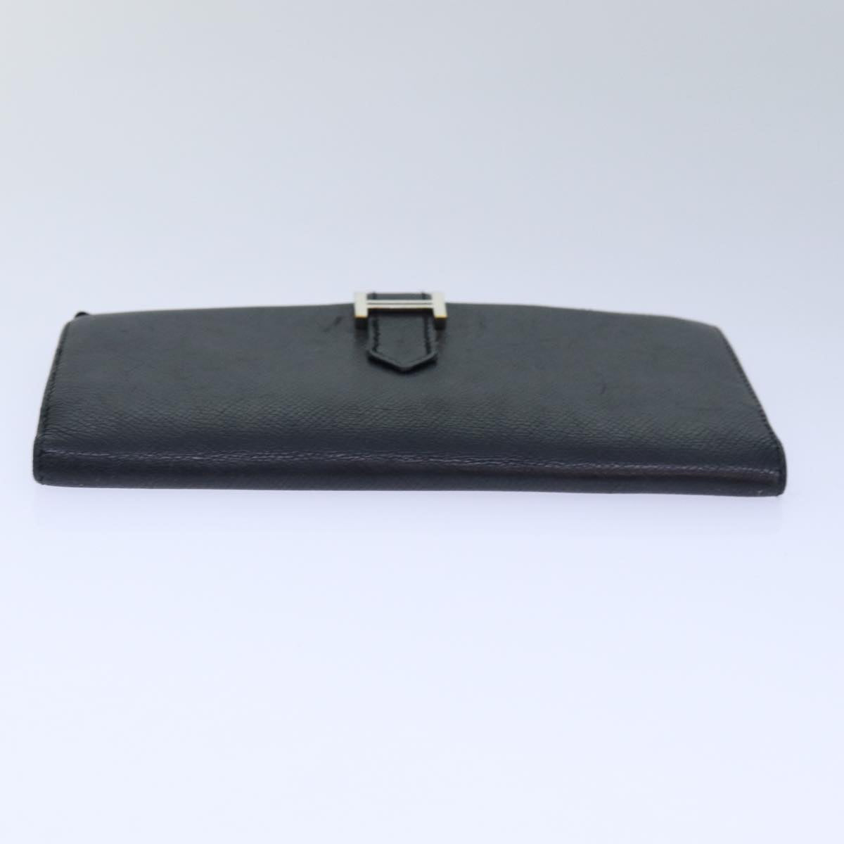 HERMES Long Wallet Leather Black Auth 85899