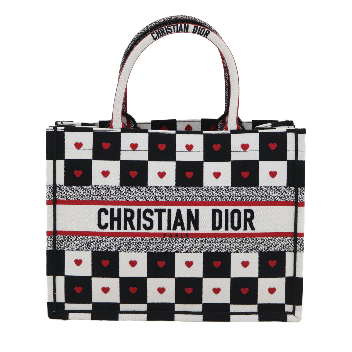 Christian Dior Dior Amour Book Tote Tote Bag Canvas Black White Auth 85927AM