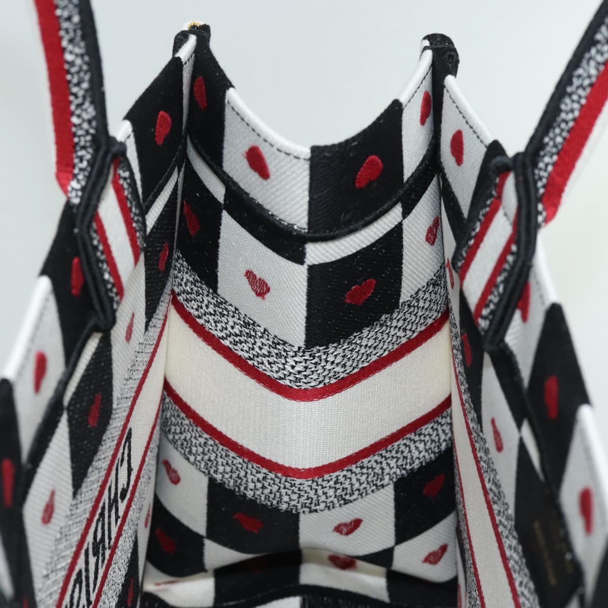 Christian Dior Dior Amour Book Tote Tote Bag Canvas Black White Auth 85927AM