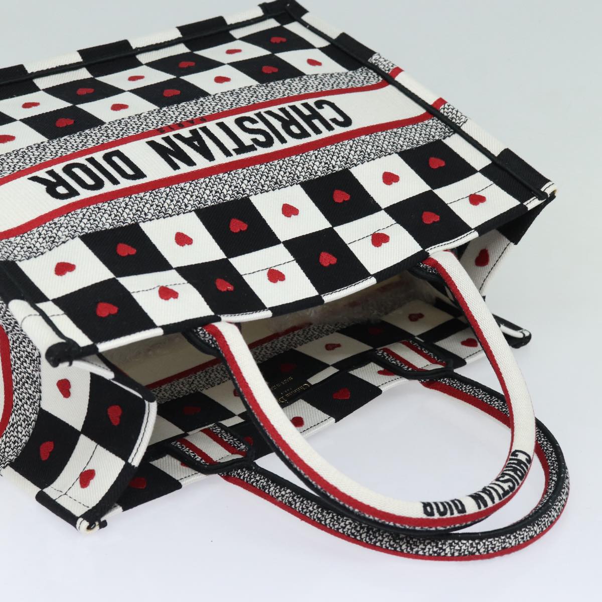 Christian Dior Dior Amour Book Tote Tote Bag Canvas Black White Auth 85927AM