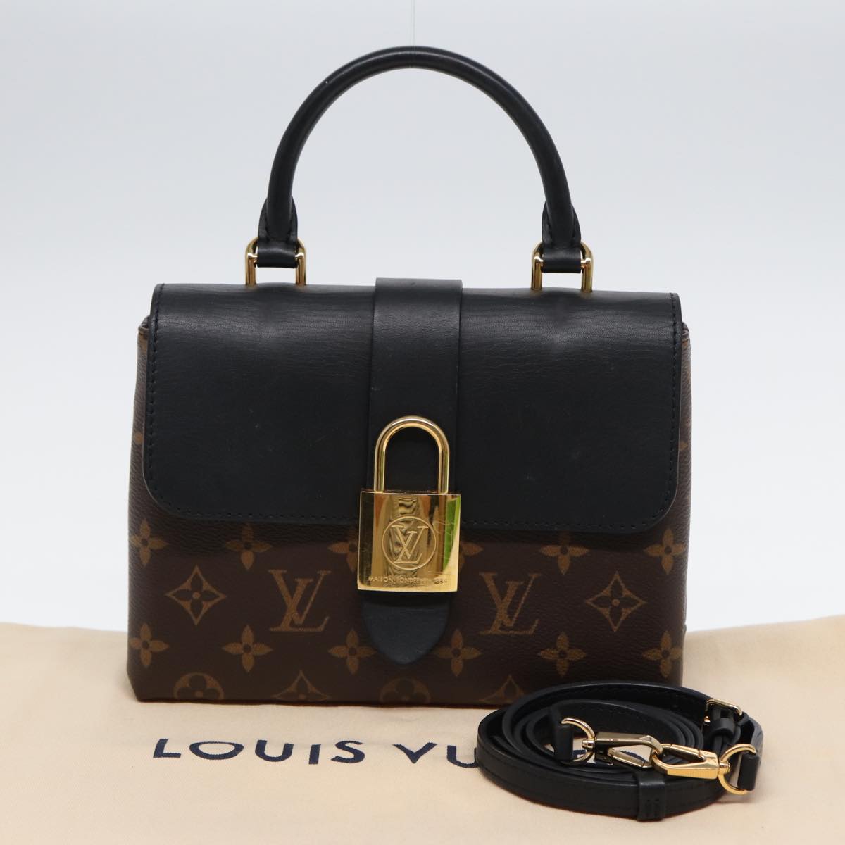 LOUIS VUITTON Monogram Rocky BB Hand Bag 2way Black M44141 LV Auth 85942A
