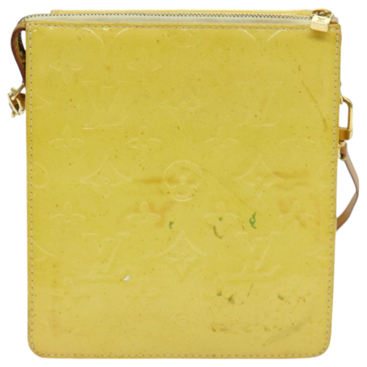 LOUIS VUITTON Monogram Vernis Motto Pouch Lime Yellow M91059 LV Auth 85955