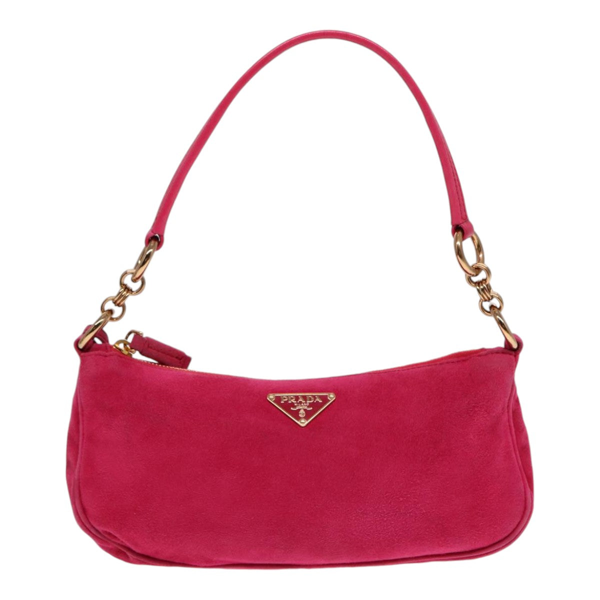 PRADA Pouch Suede Pink Gold Auth 86014