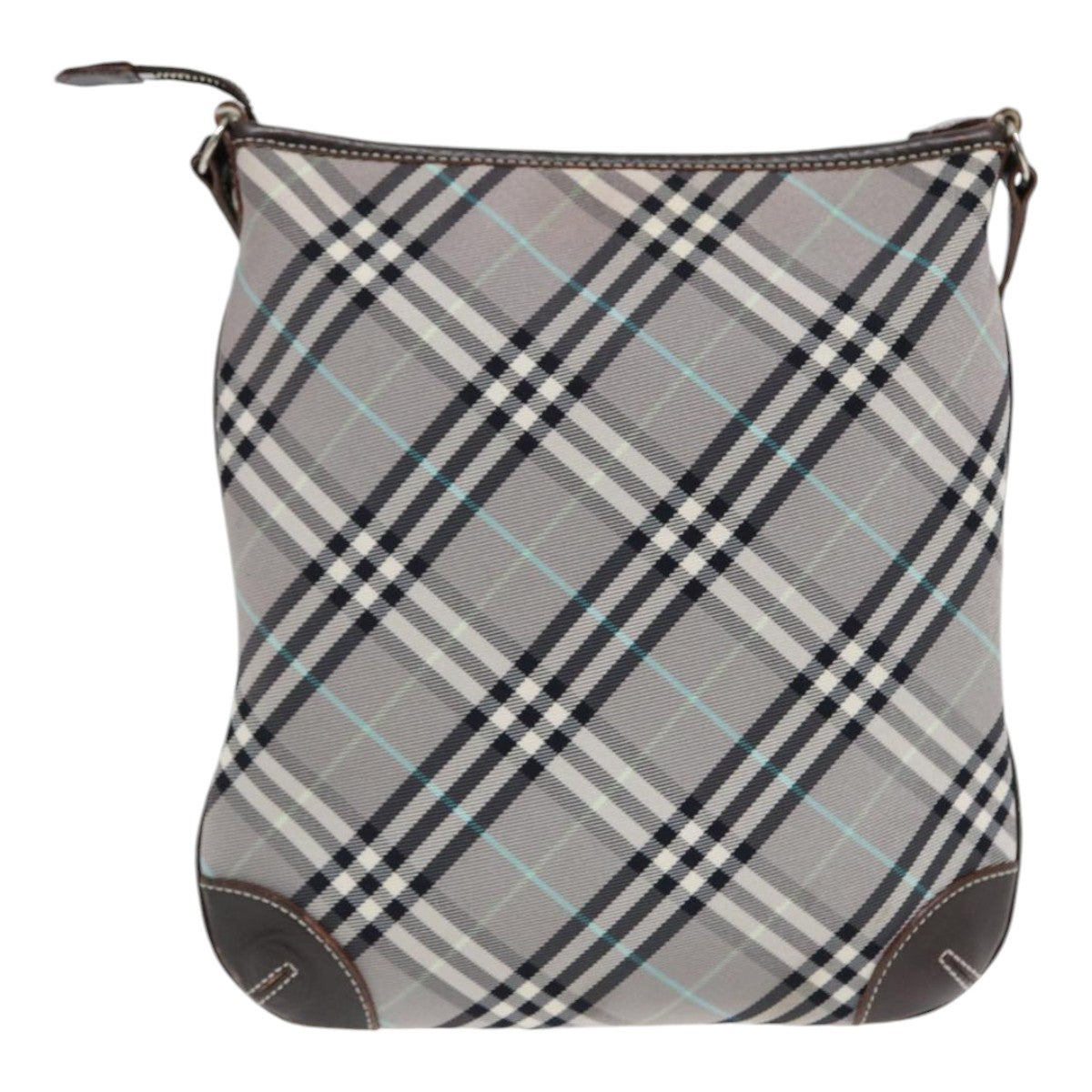 BURBERRY Nova Check Shoulder Bag Canvas Gray Silver Auth 86049