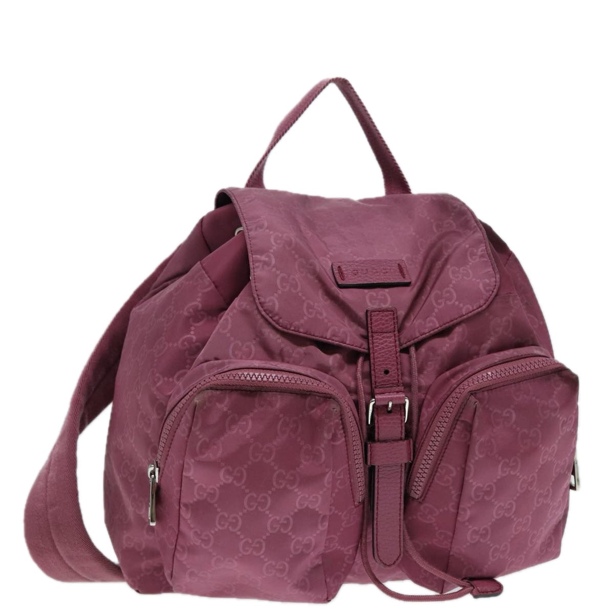 GUCCI GG Canvas Backpack Nylon Purple Silver 406361 Auth 86158