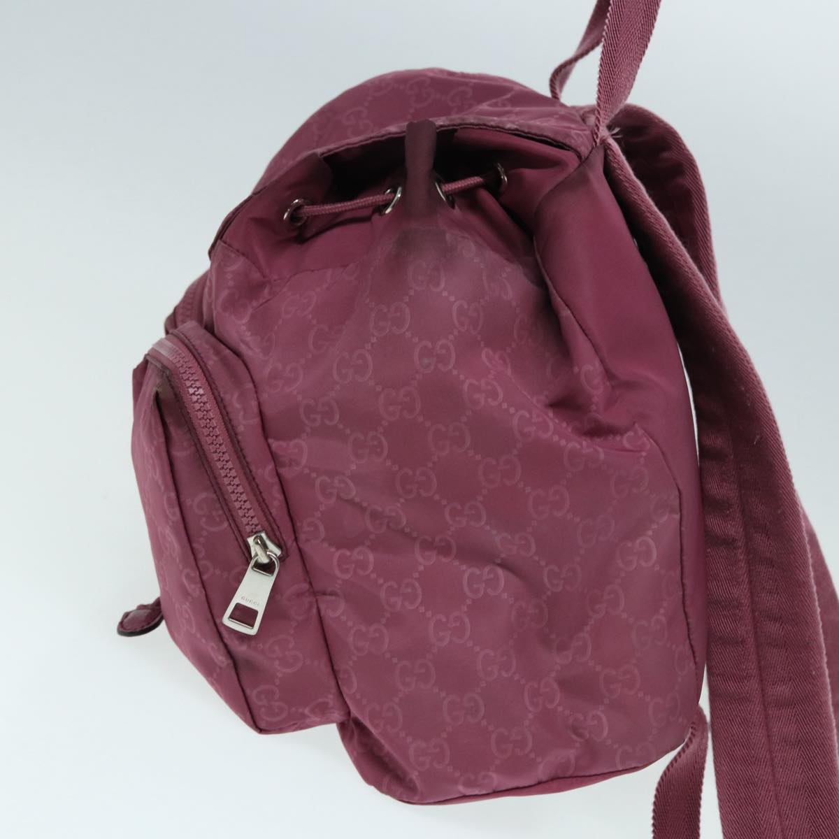 GUCCI GG Canvas Backpack Nylon Purple Silver 406361 Auth 86158