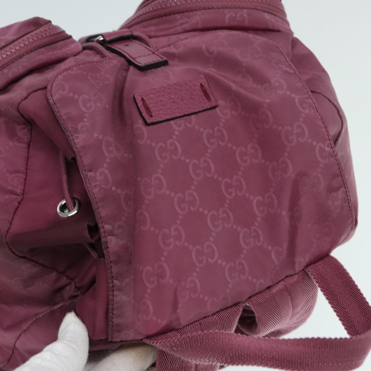 GUCCI GG Canvas Backpack Nylon Purple Silver 406361 Auth 86158