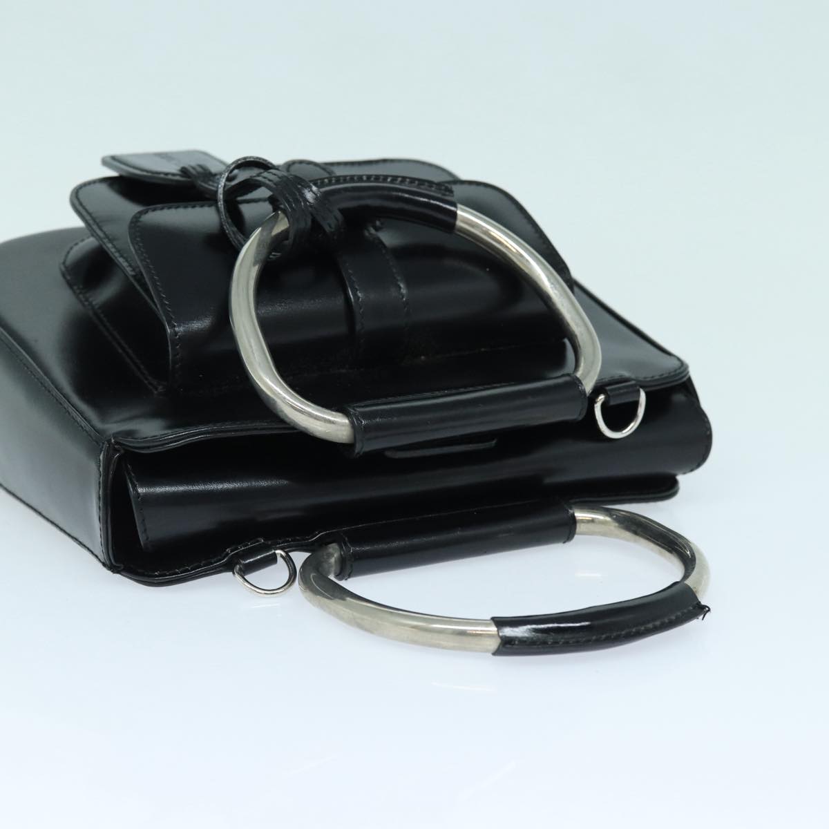 GUCCI Hand Bag Enamel 2way Black Silver 000 2858 0308 5 Auth 86179