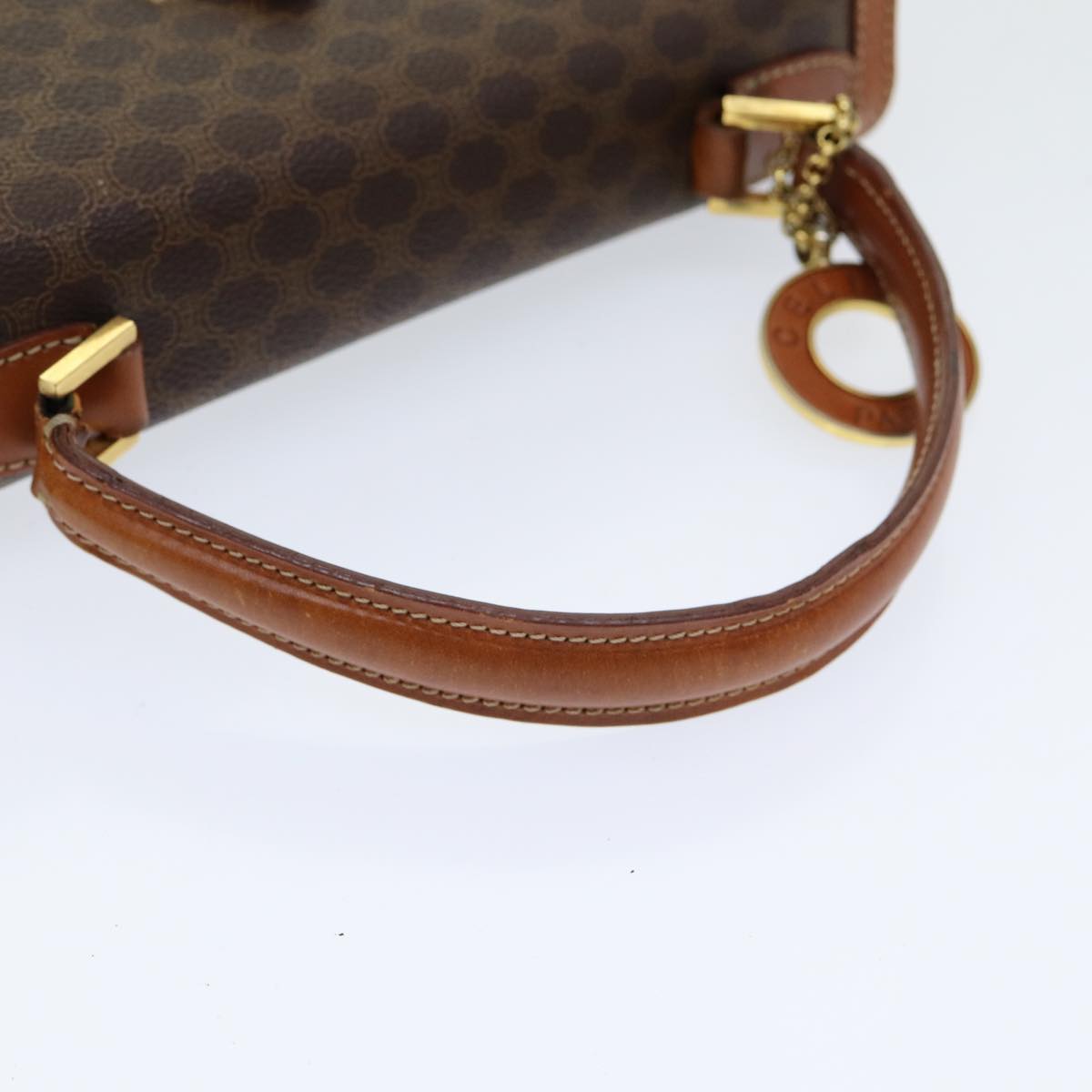 CELINE Macadam Canvas Hand Bag PVC Leather 2way Brown Gold Auth 86265