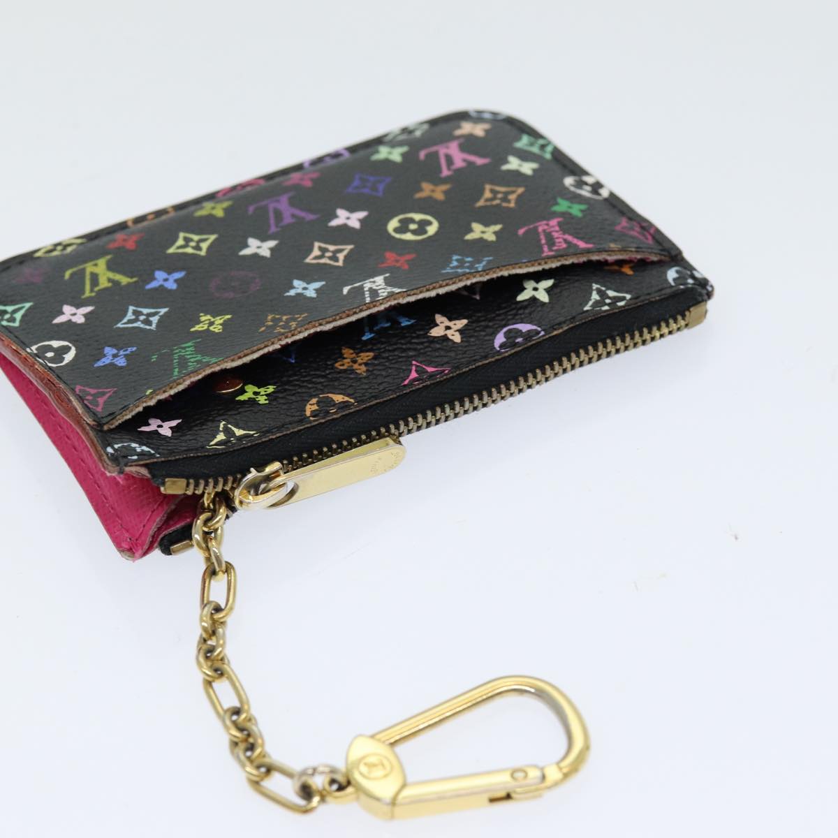 LOUIS VUITTON Multicolor Pochette ClesNM Coin Purse Black M60279 LV Auth 86296