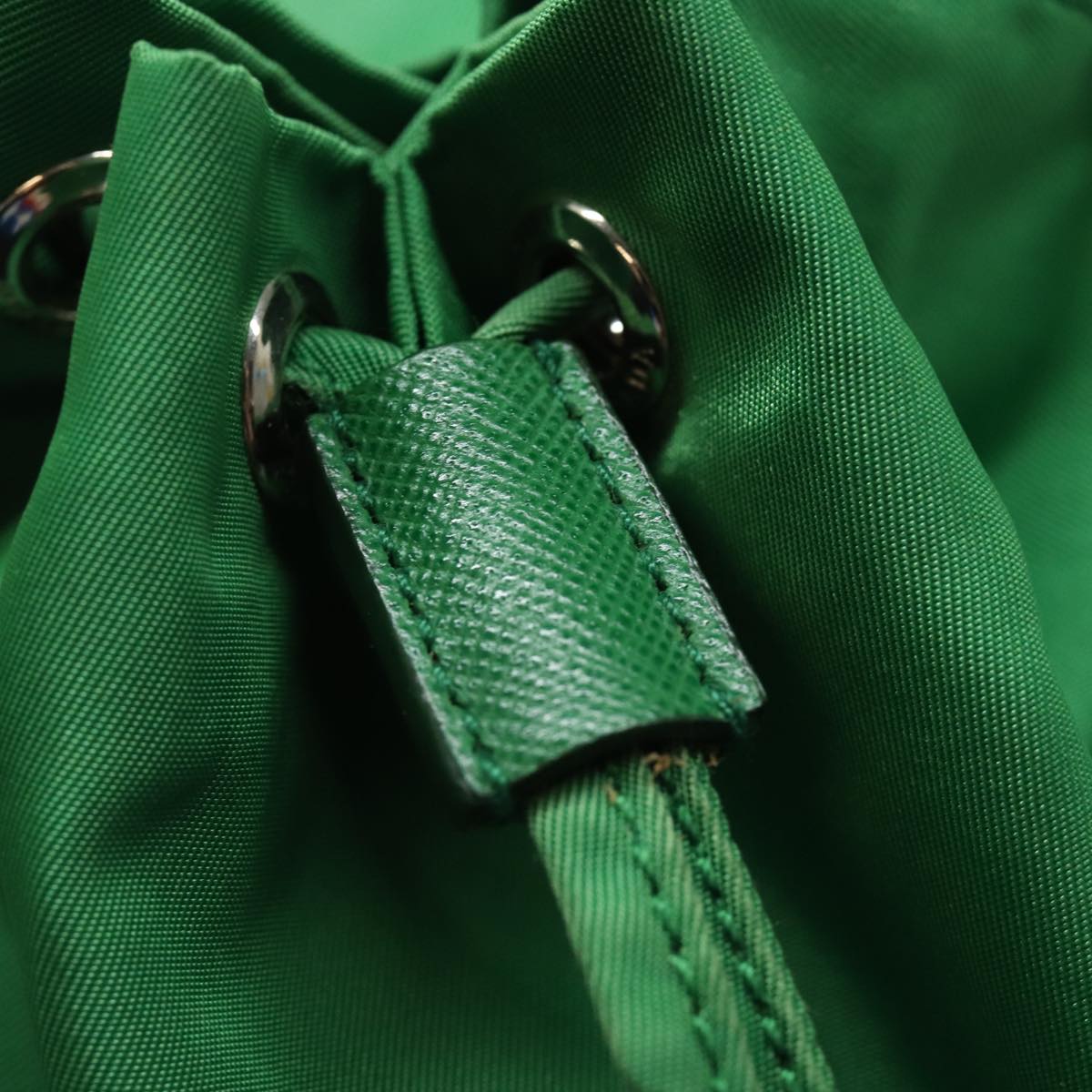 PRADA Drawstring Pouch Nylon Green Silver Auth 86300V