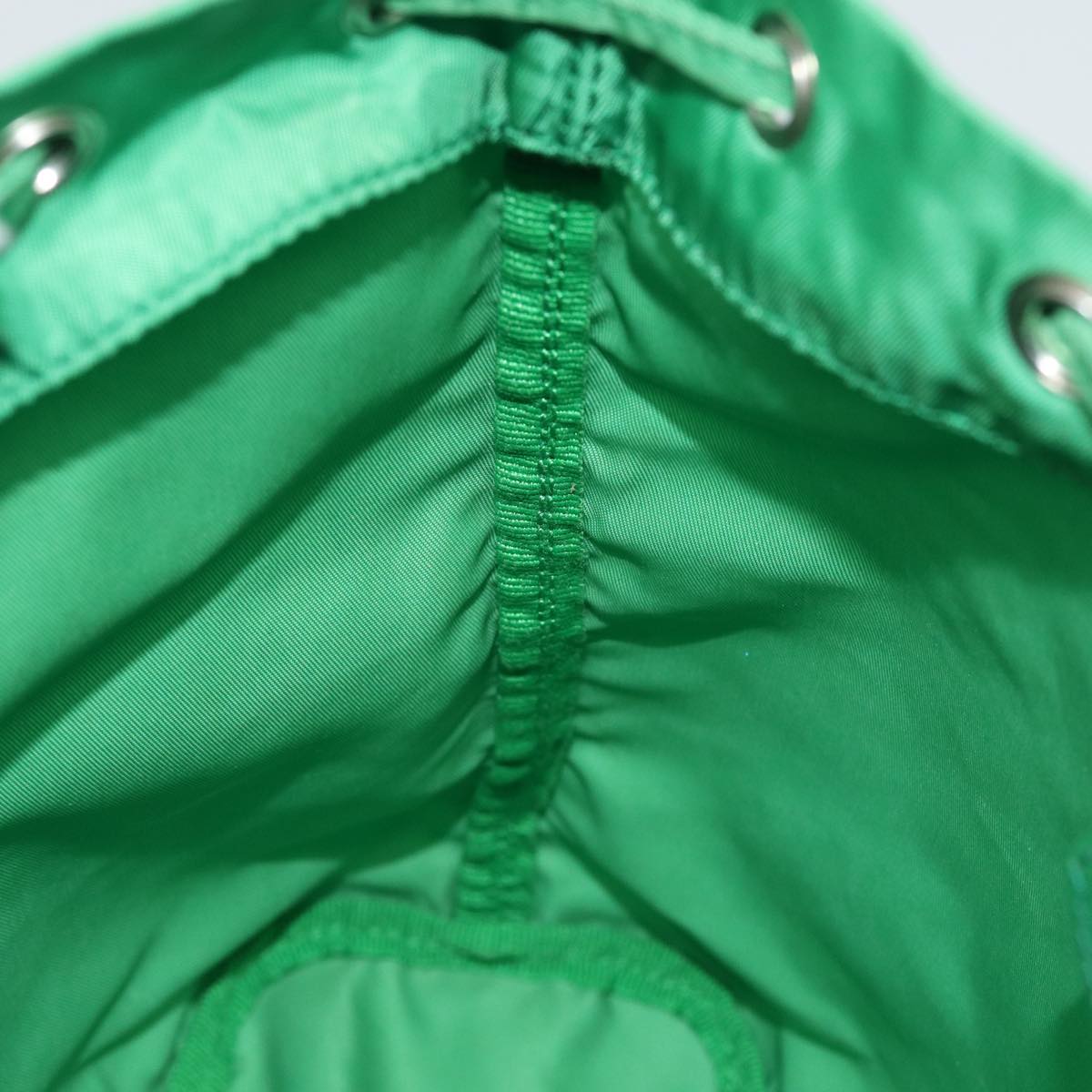 PRADA Drawstring Pouch Nylon Green Silver Auth 86300V