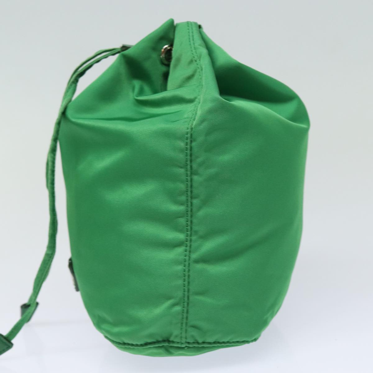 PRADA Drawstring Pouch Nylon Green Silver Auth 86300V