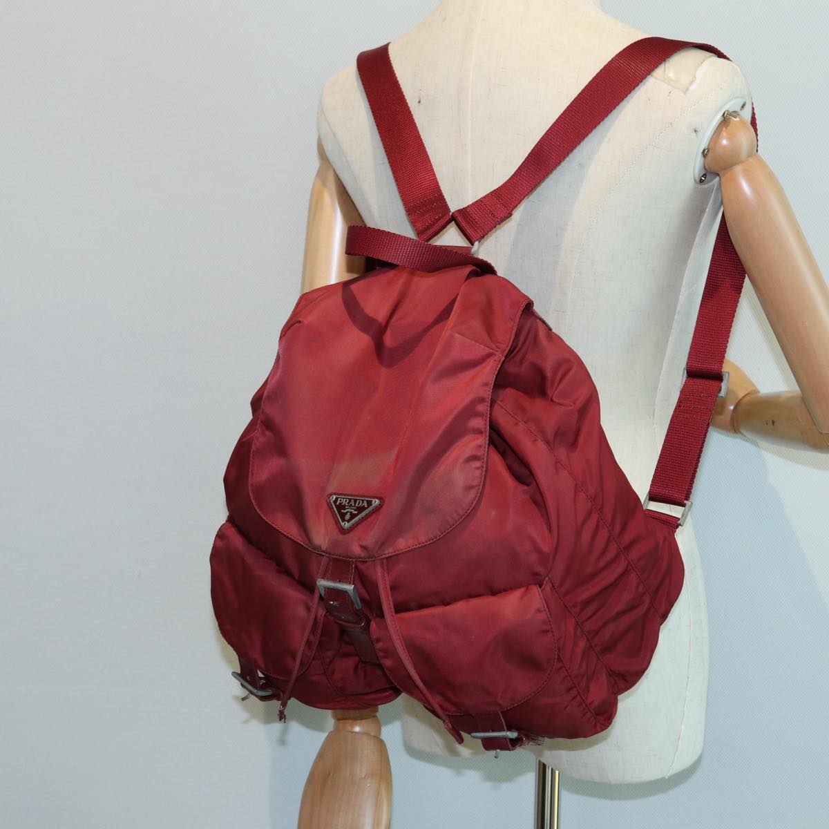 PRADA Backpack Nylon Red Silver Auth 86450