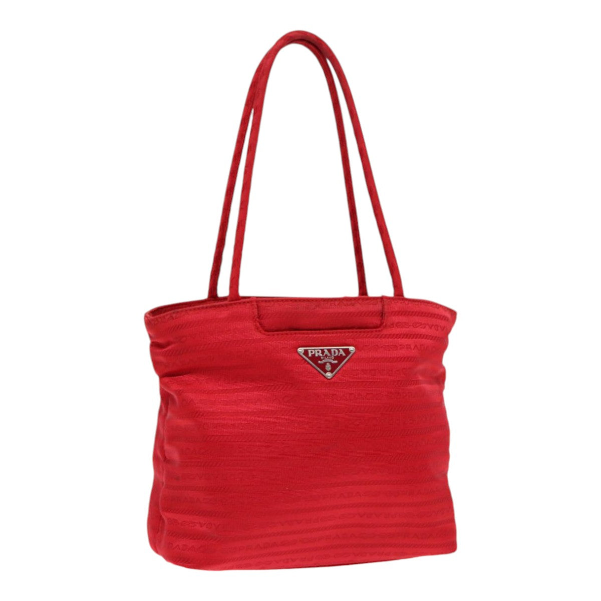 PRADA Hand Bag Nylon Red Silver Auth 86562