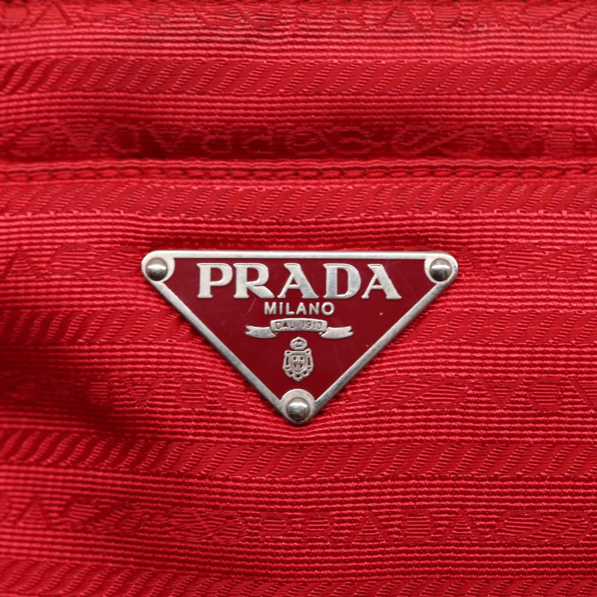 PRADA Hand Bag Nylon Red Silver Auth 86562