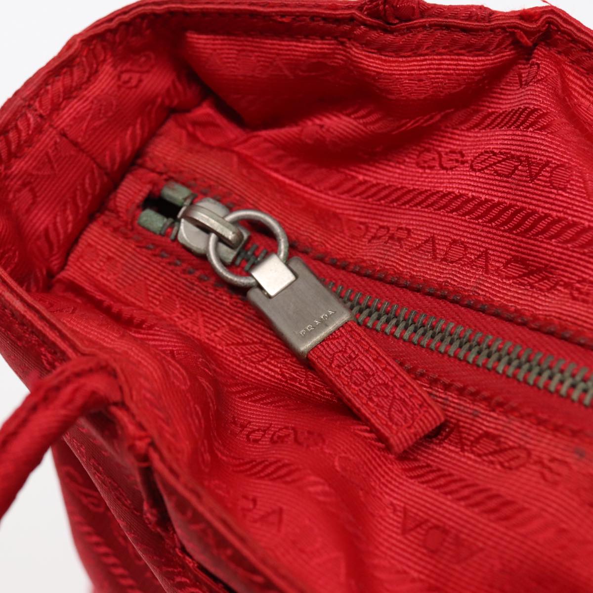 PRADA Hand Bag Nylon Red Silver Auth 86562