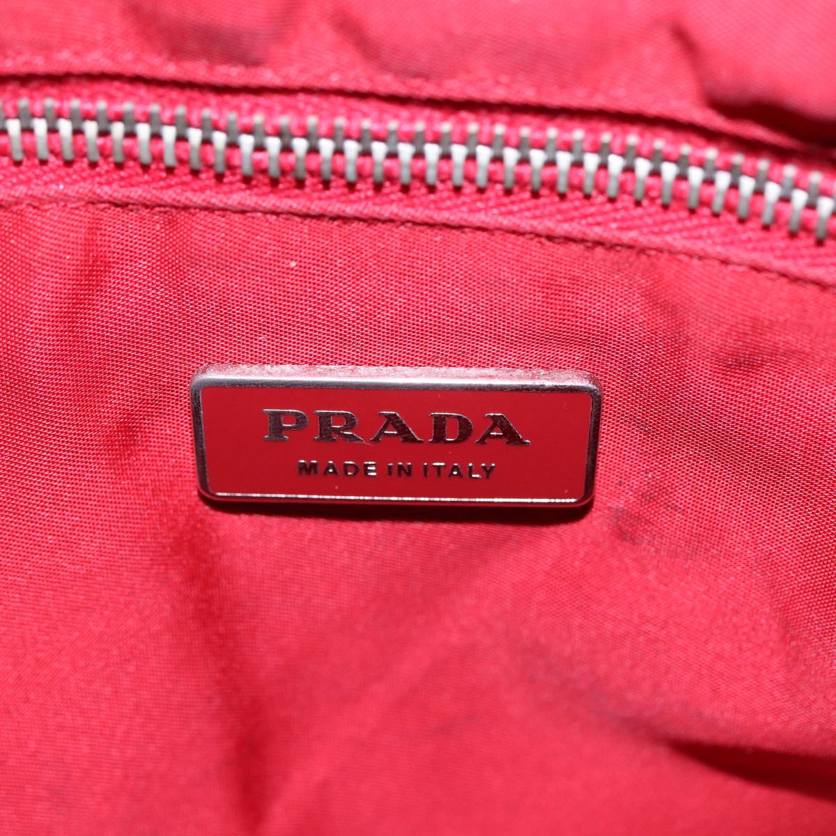 PRADA Hand Bag Nylon Red Silver Auth 86562