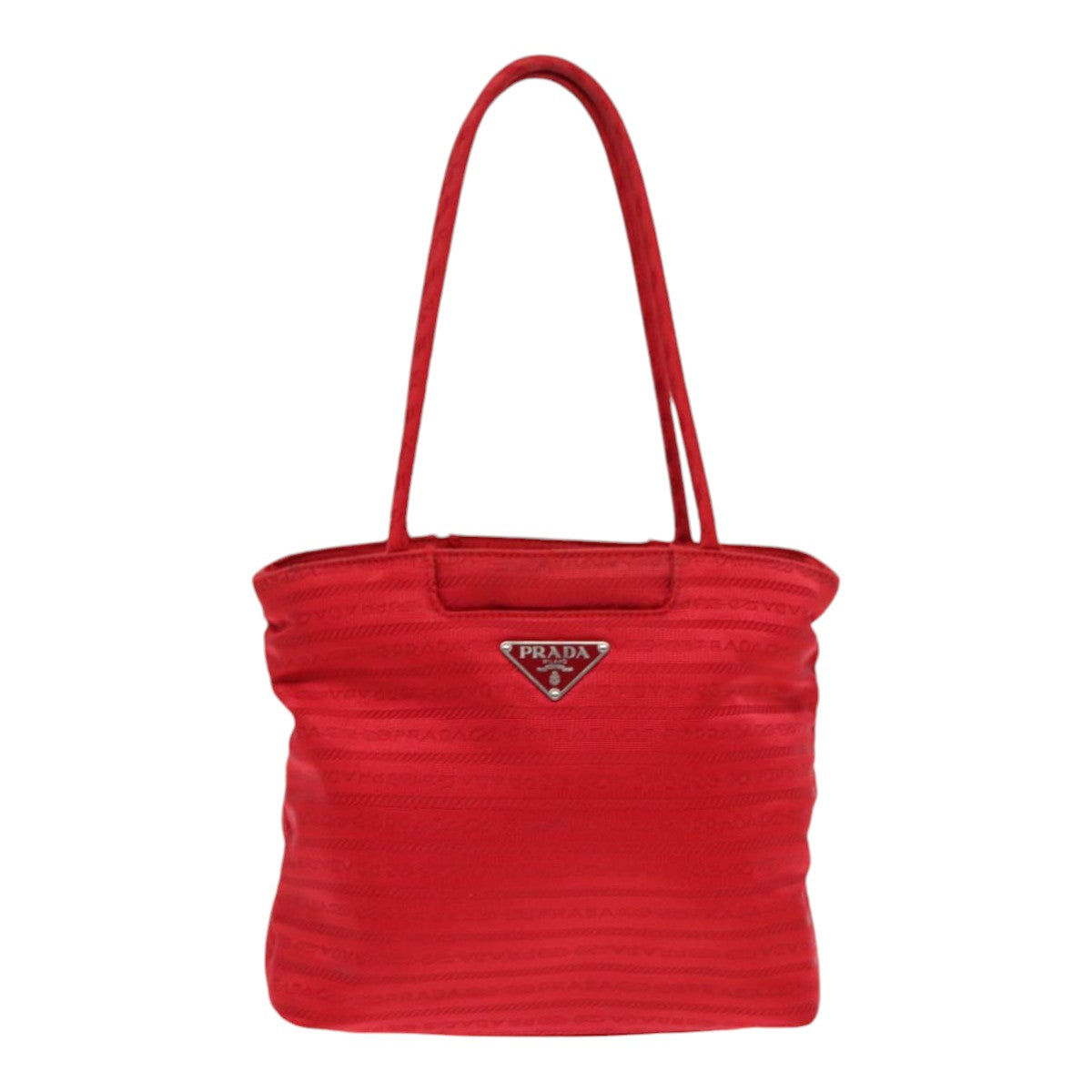 PRADA Hand Bag Nylon Red Silver Auth 86562