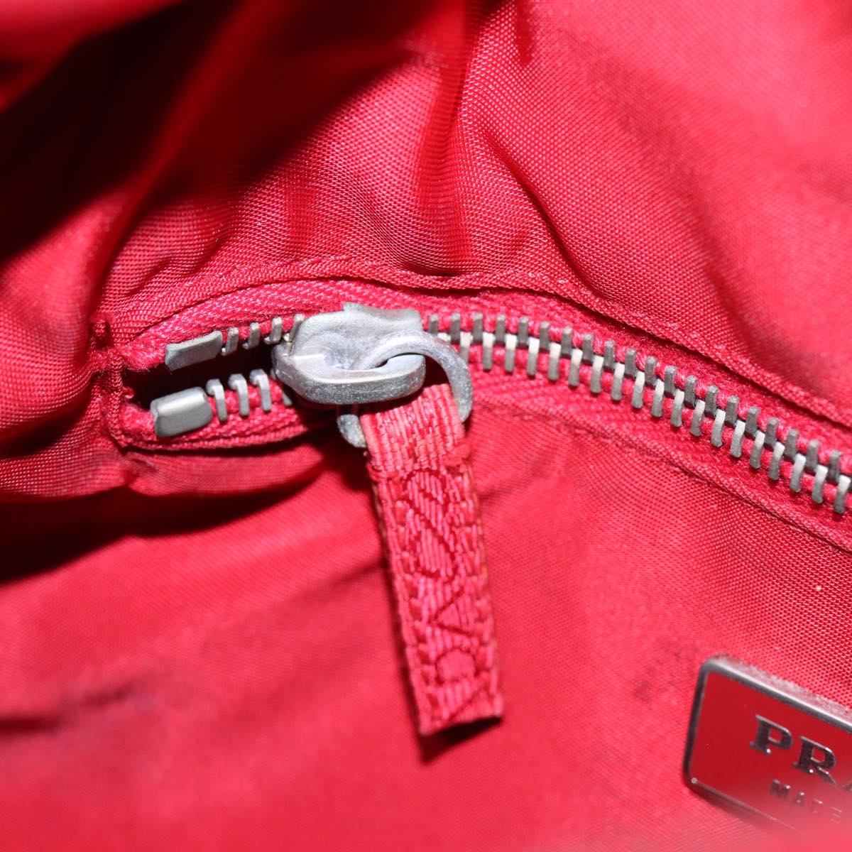 PRADA Hand Bag Nylon Red Silver Auth 86562