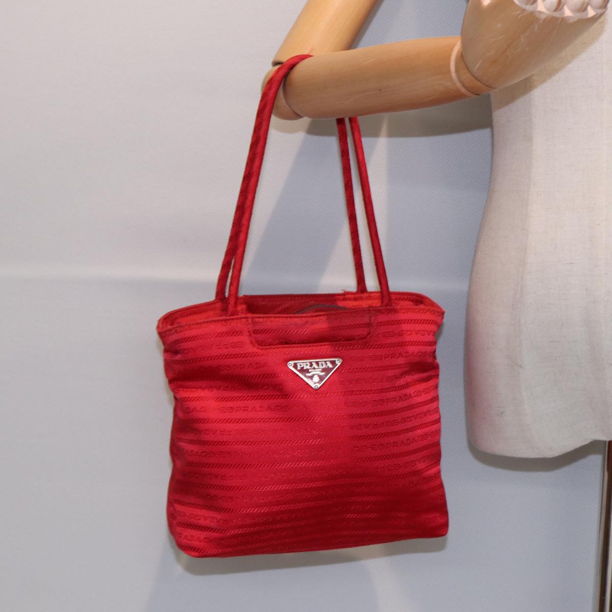 PRADA Hand Bag Nylon Red Silver Auth 86562