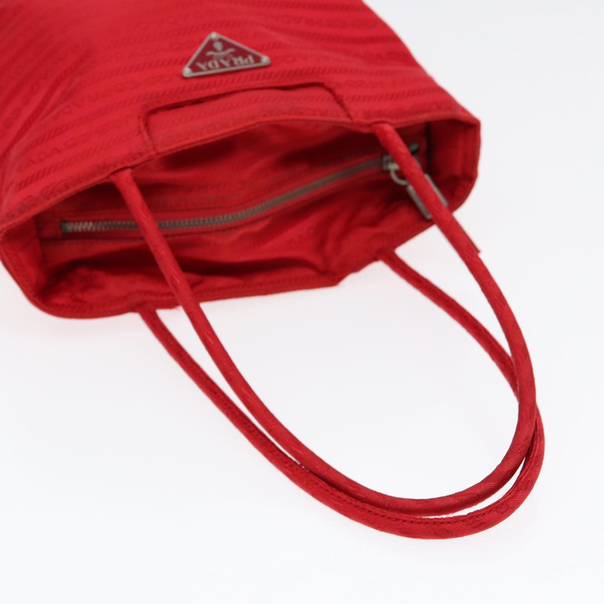 PRADA Hand Bag Nylon Red Silver Auth 86562