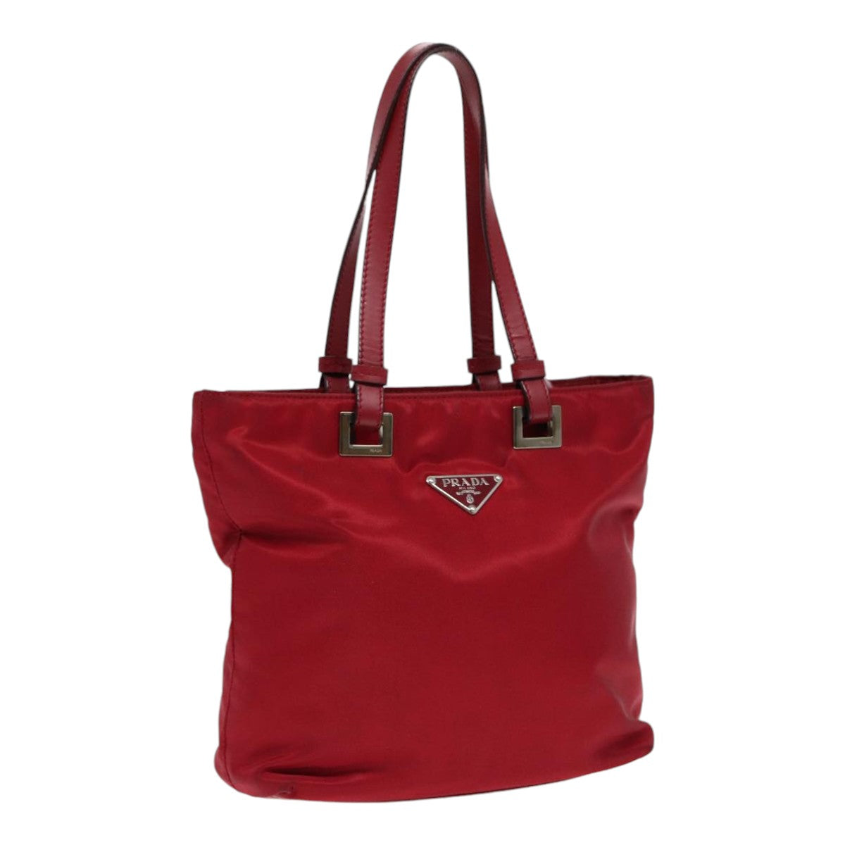 PRADA Hand Bag Nylon Red Silver Auth 86563