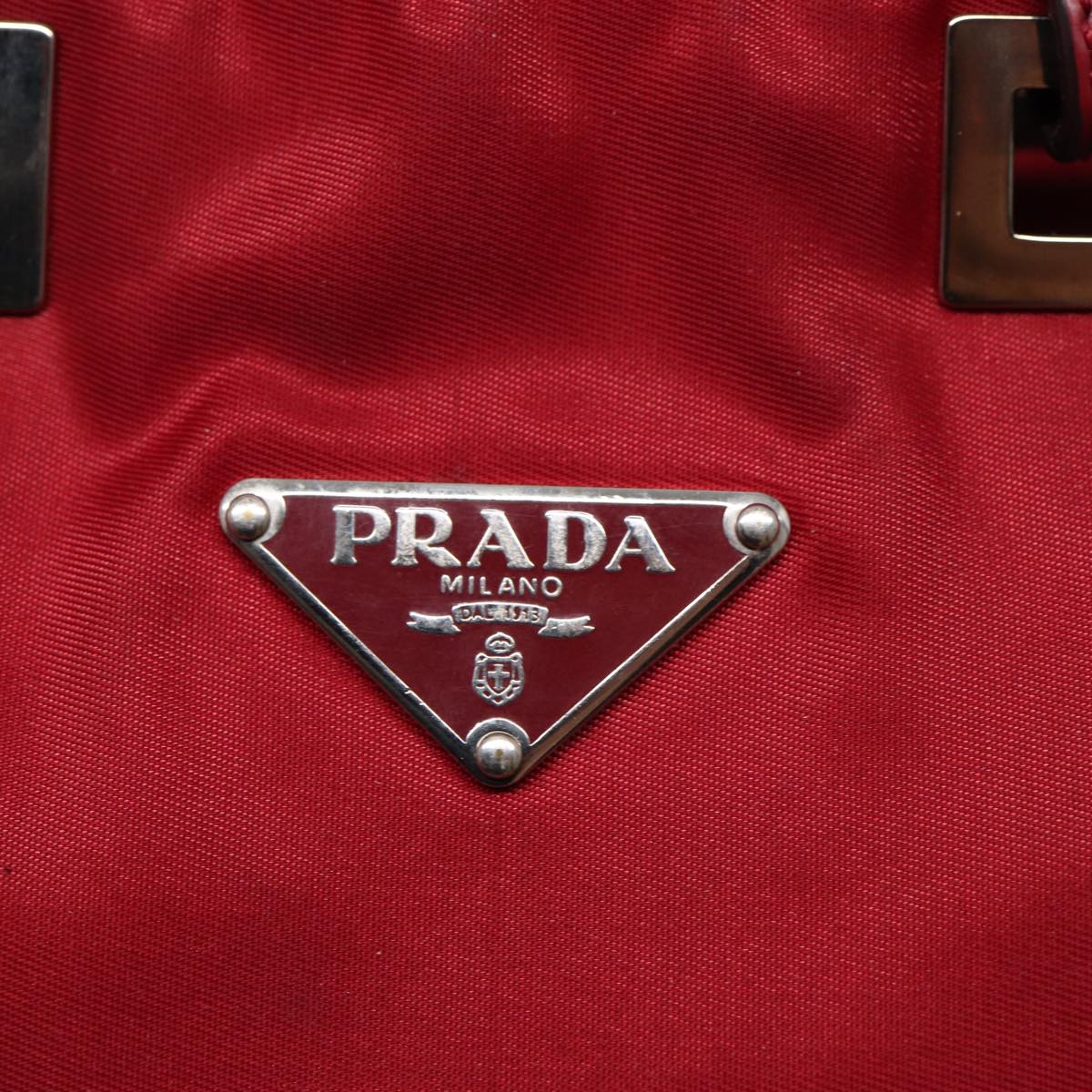 PRADA Hand Bag Nylon Red Silver Auth 86563