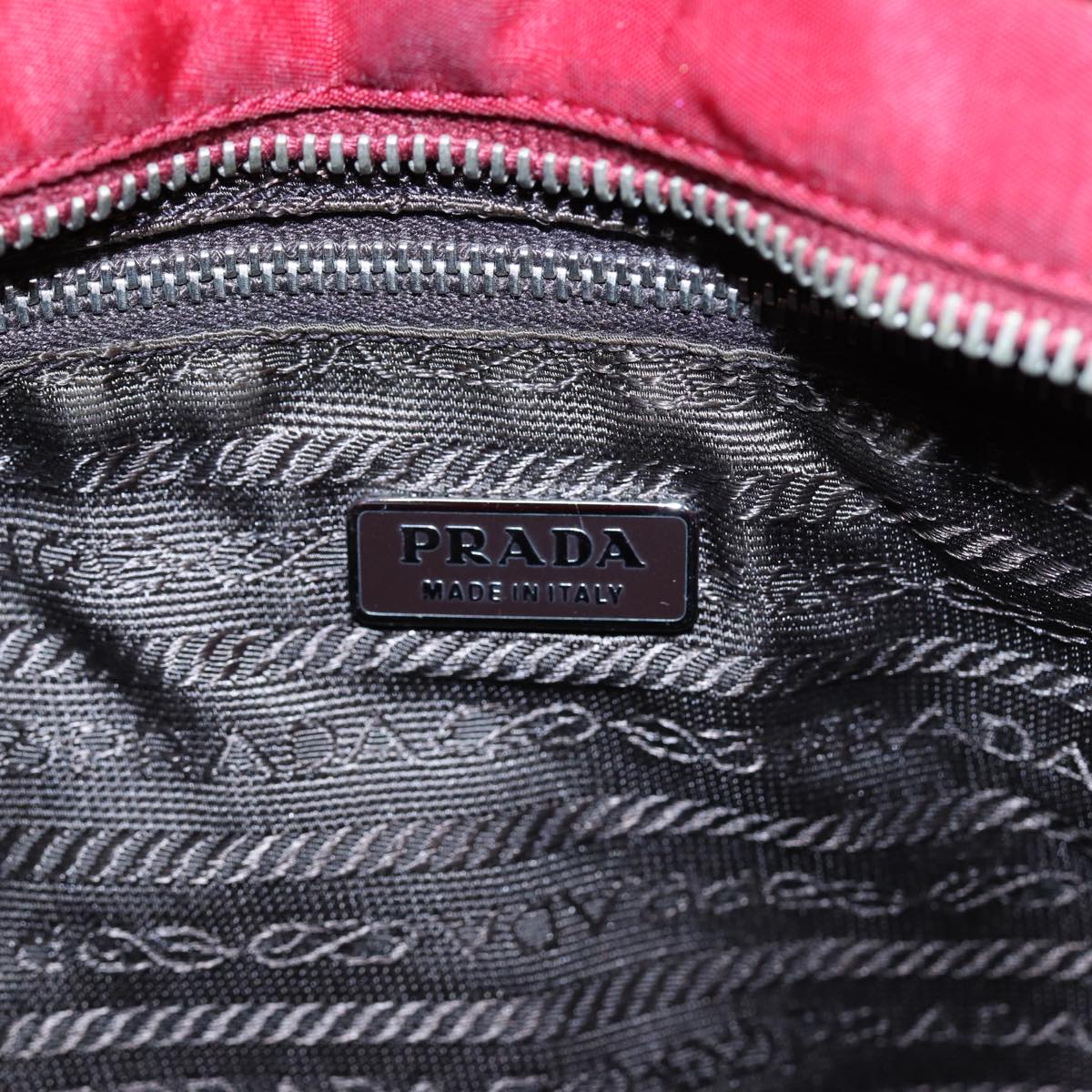 PRADA Hand Bag Nylon Red Silver Auth 86563