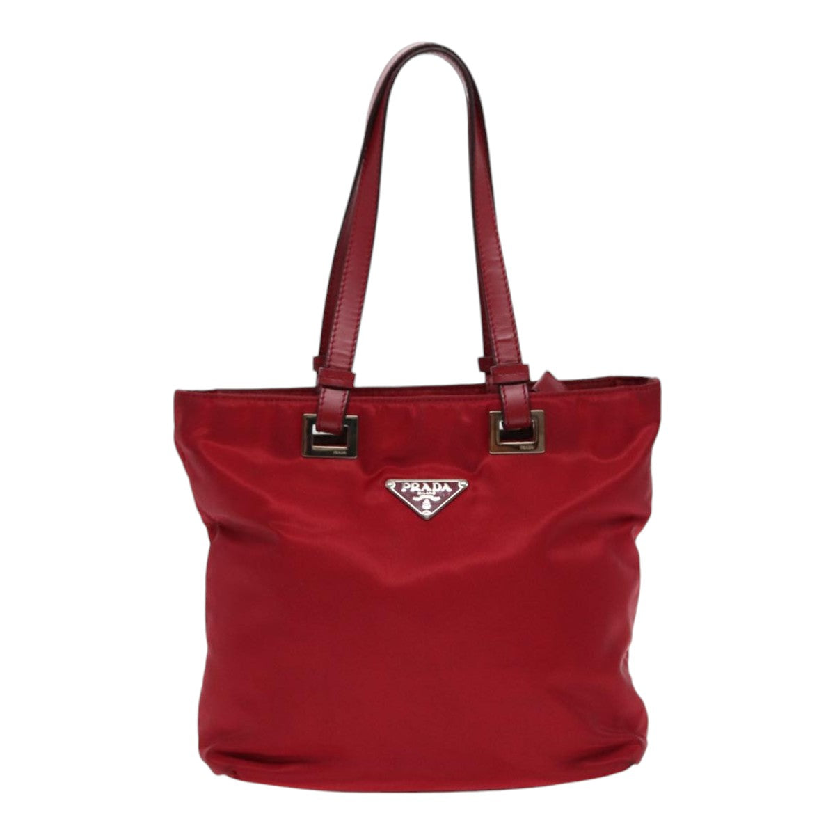 PRADA Hand Bag Nylon Red Silver Auth 86563