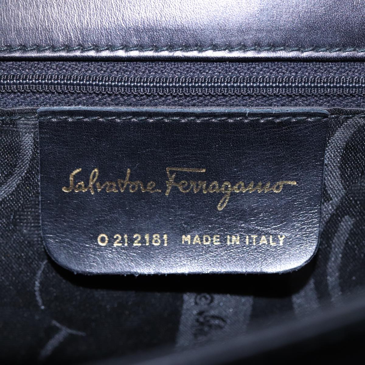 Salvatore Ferragamo Gancini Hand Bag Leather 2way Black Gold Auth 86609