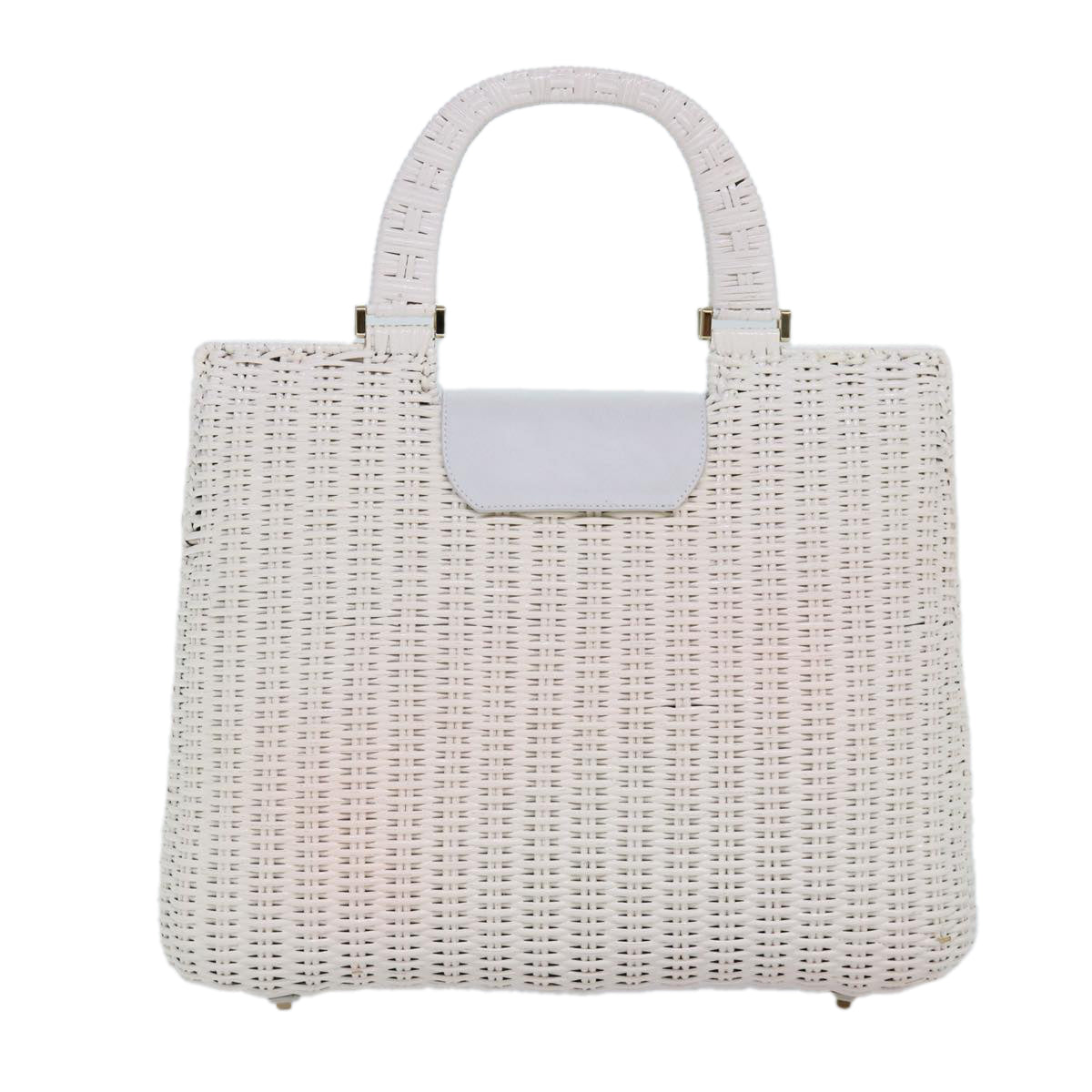 Salvatore Ferragamo Gancini Hand Bag Wicker White Gold Auth 86611