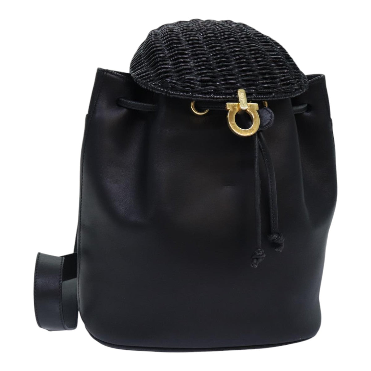 Salvatore Ferragamo Backpack Leather Black Gold Auth 86612