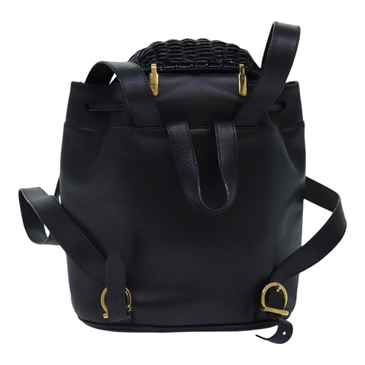 Salvatore Ferragamo Backpack Leather Black Gold Auth 86612