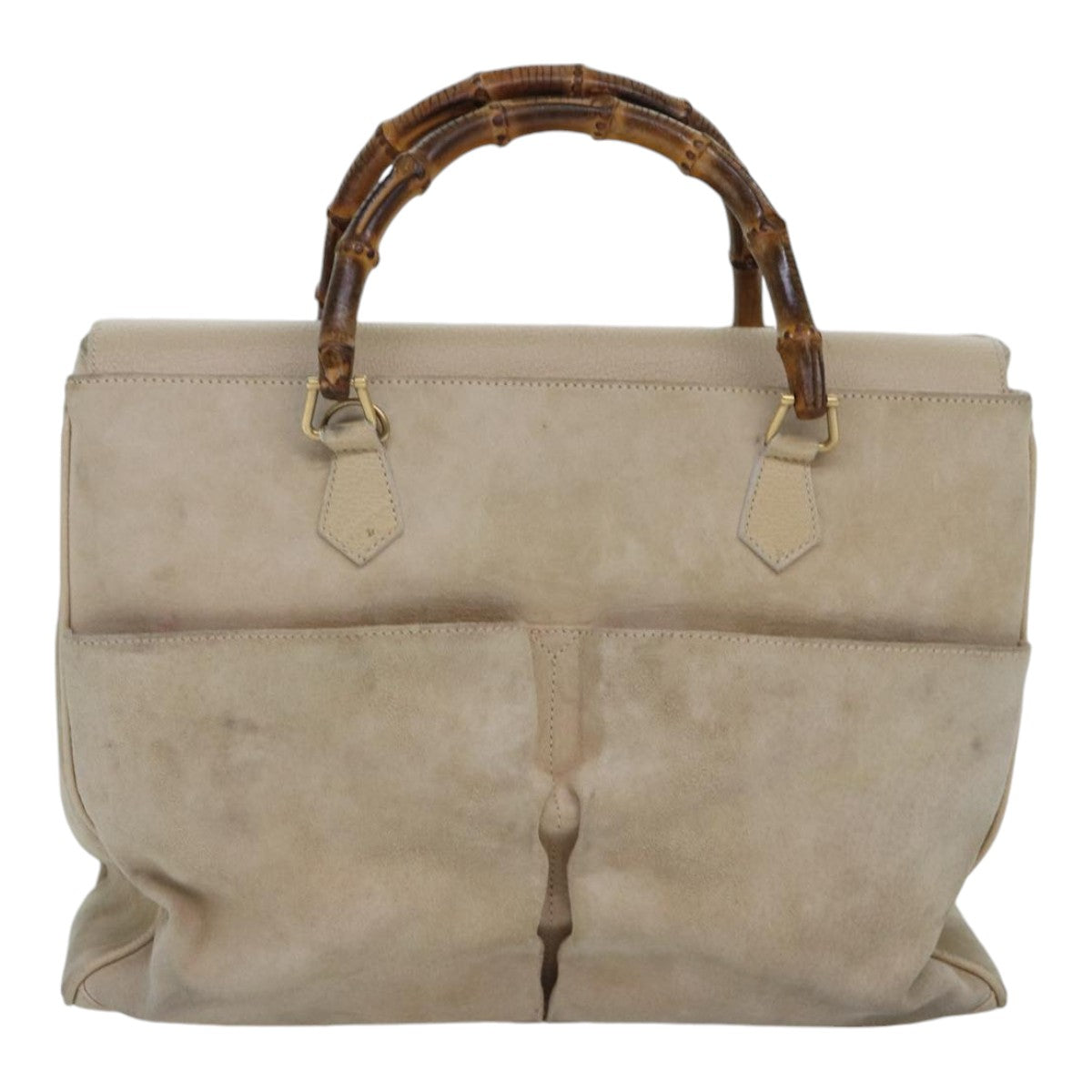 GUCCI Bamboo Hand Bag Suede 2way Beige Gold 002 2855 0322 0 Auth 86613