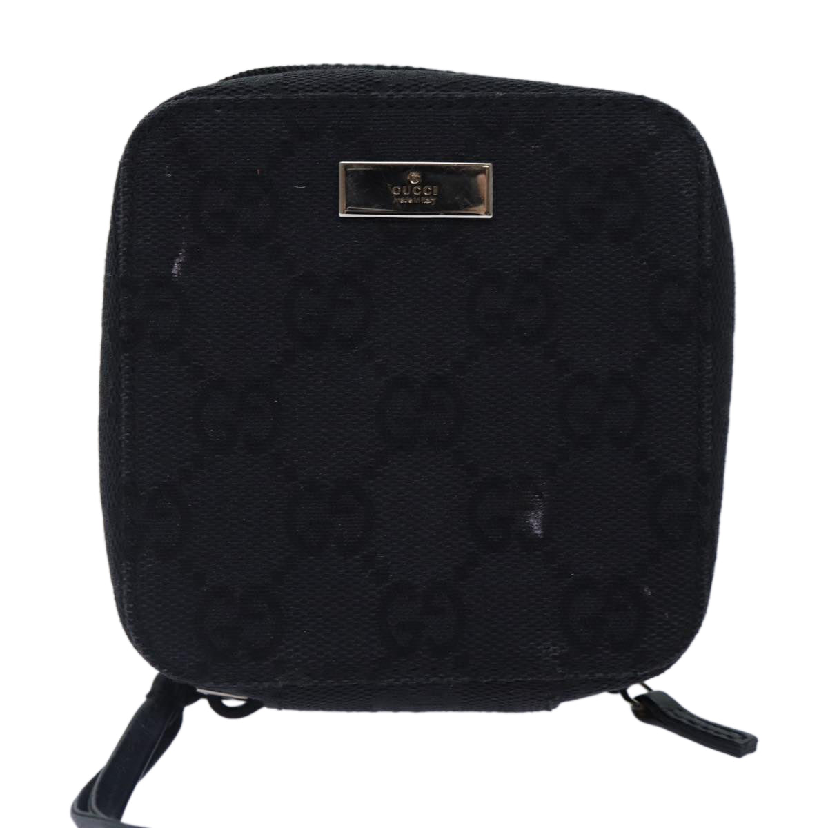 GUCCI GG Canvas Pouch Black Silver 039 1094 Auth 86678