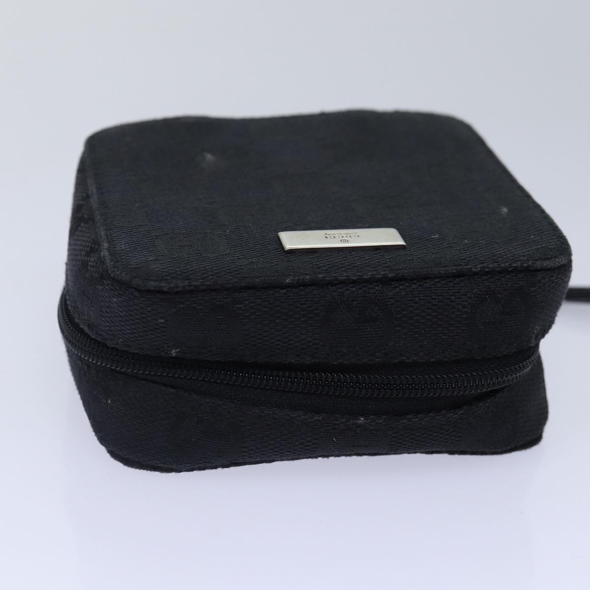 GUCCI GG Canvas Pouch Black Silver 039 1094 Auth 86678