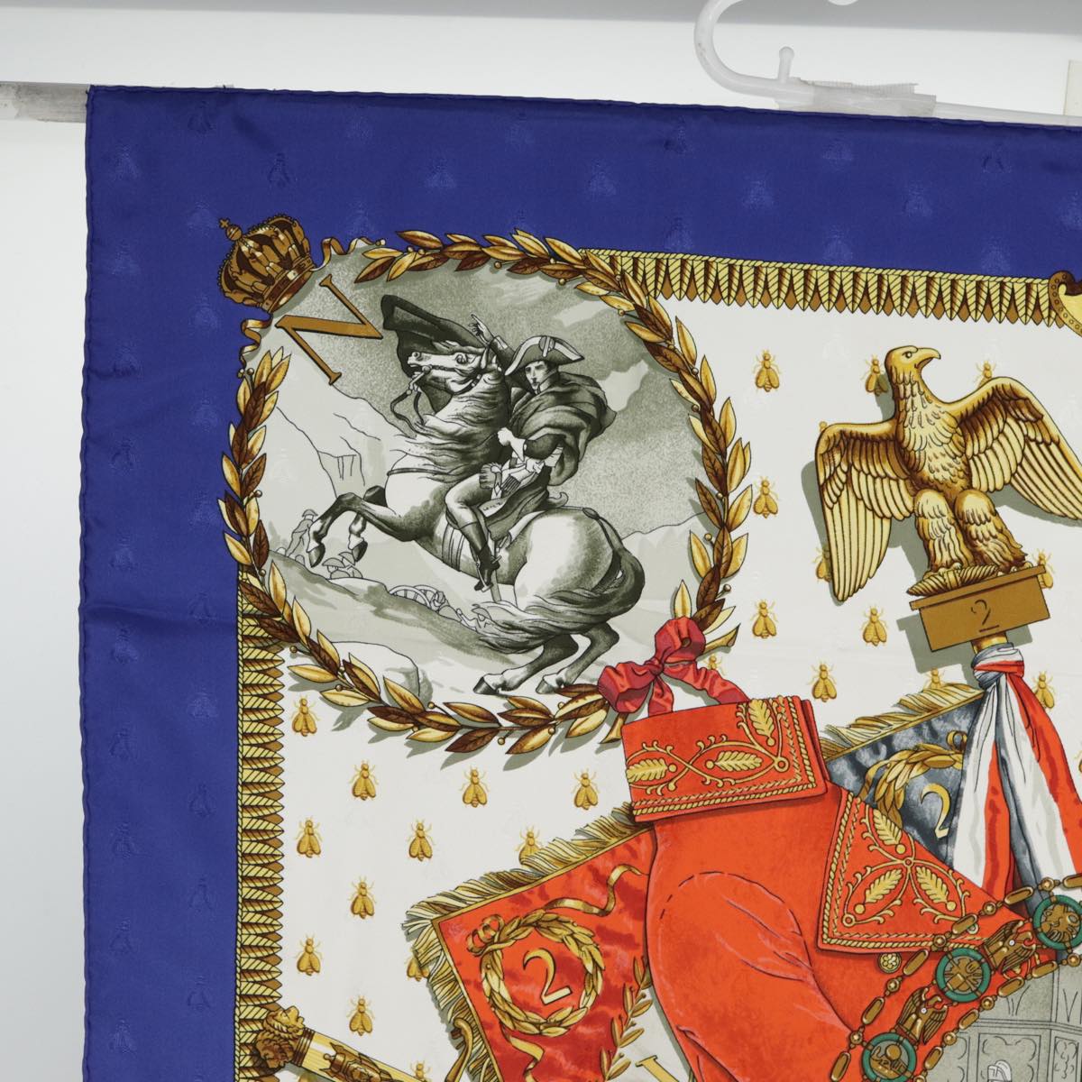 HERMES Carre 90 Scarf ""NAPOLEON"" Silk Blue White Auth 86703