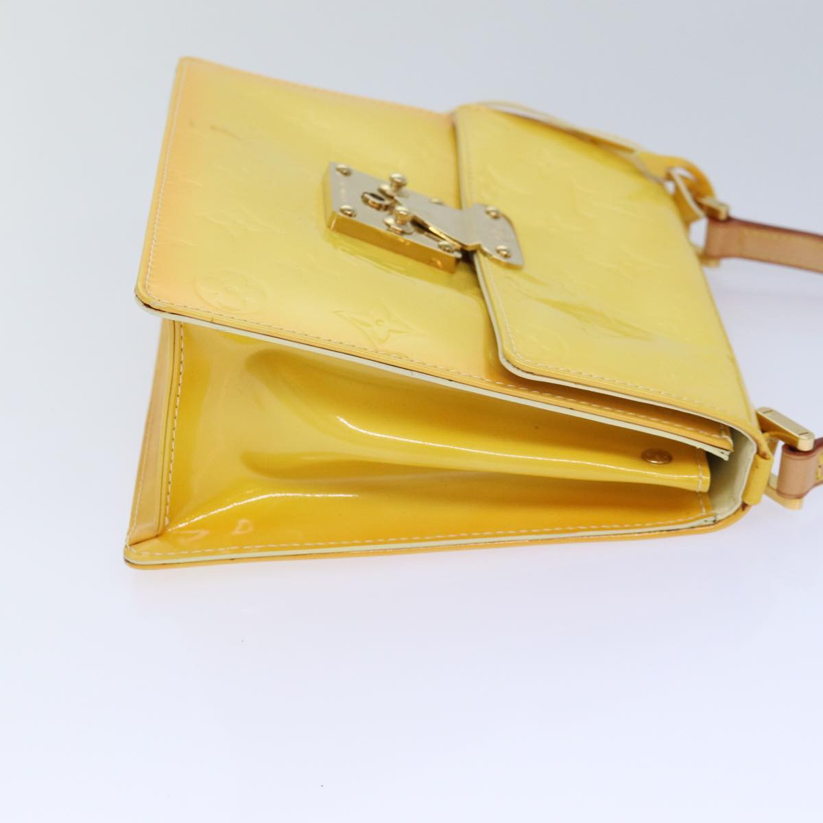 LOUIS VUITTON Monogram Vernis Spring Street Bag Lime Yellow M91068 Auth 86715