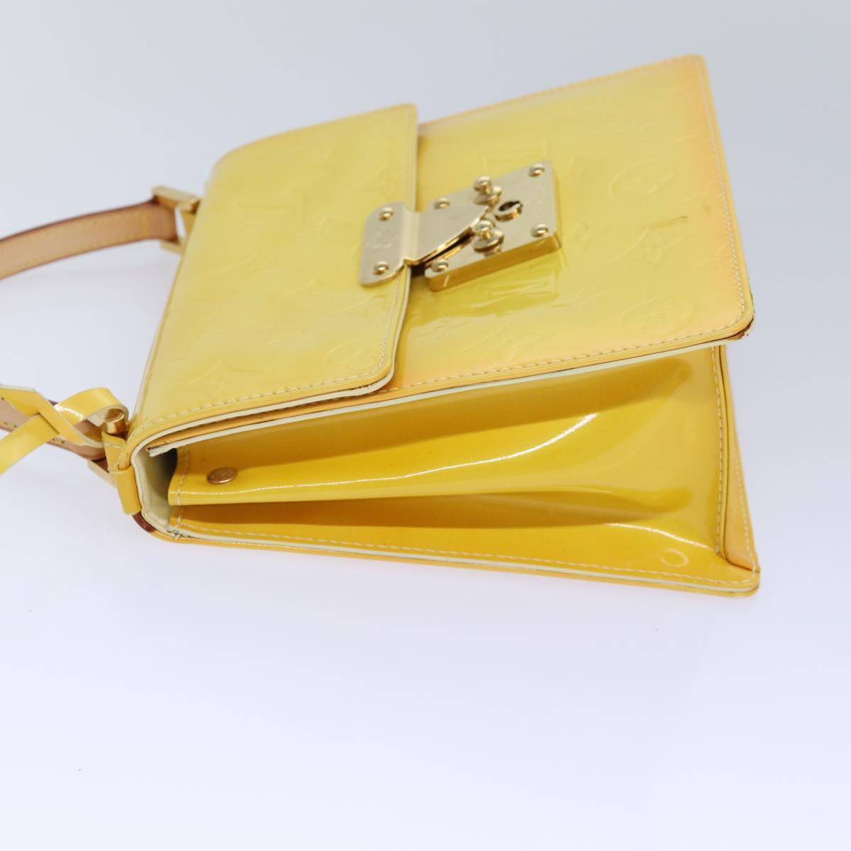 LOUIS VUITTON Monogram Vernis Spring Street Bag Lime Yellow M91068 Auth 86715